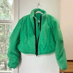 NWT Free People FP Movement Fleece Puffer Bomber Jacket Zip Up Green XS